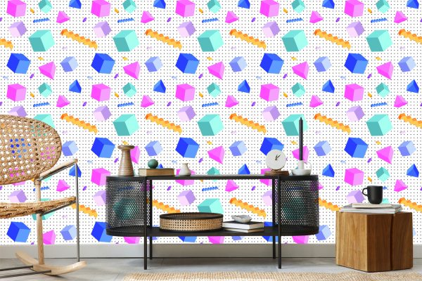 Behang Geometrische 3D Kubussen Kinderkamer - Afbeelding 5
