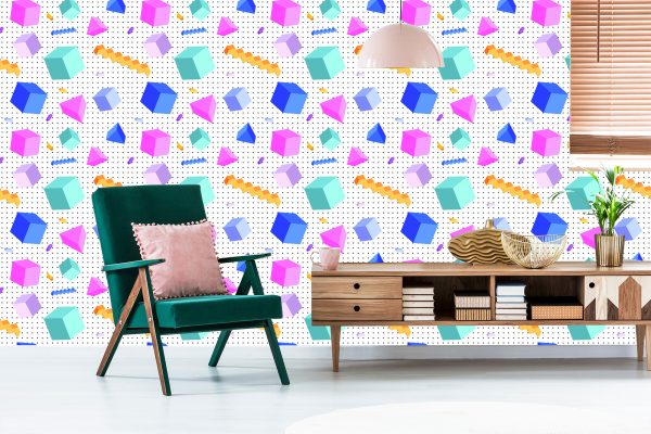 Behang Geometrische 3D Kubussen Kinderkamer - Afbeelding 6