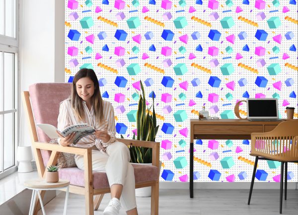 Behang Geometrische 3D Kubussen Kinderkamer - Afbeelding 7