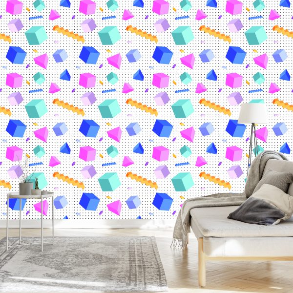 Behang Geometrische 3D Kubussen Kinderkamer - Afbeelding 3