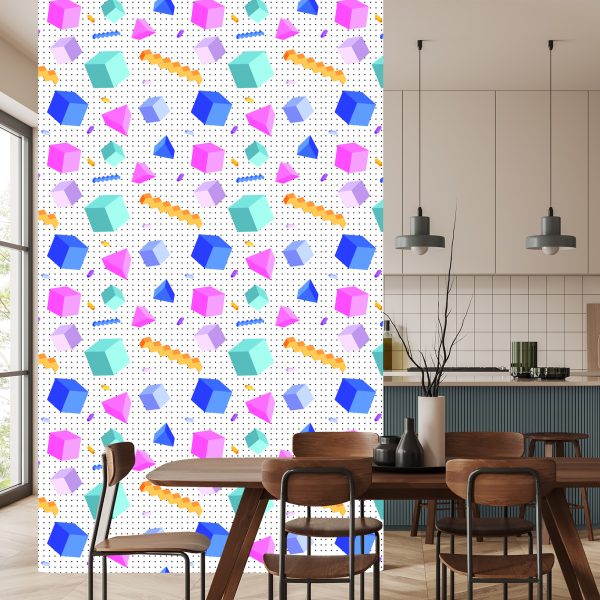 Behang Geometrische 3D Kubussen Kinderkamer - Afbeelding 4