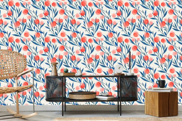 Behang Kleurrijke Retro Bloemen En Bladeren - Afbeelding 5