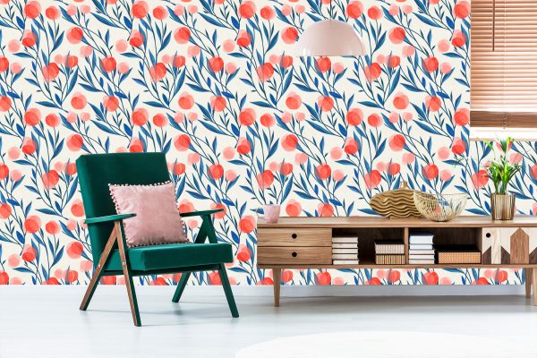 Behang Kleurrijke Retro Bloemen En Bladeren - Afbeelding 6