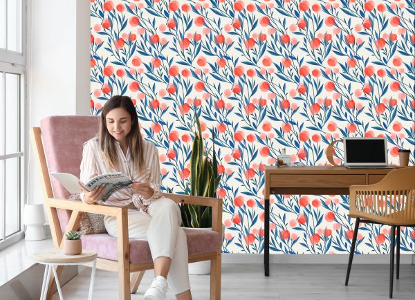 Behang Kleurrijke Retro Bloemen En Bladeren - Afbeelding 7