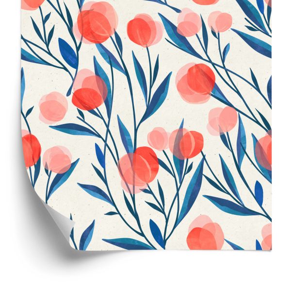 Behang Kleurrijke Retro Bloemen En Bladeren