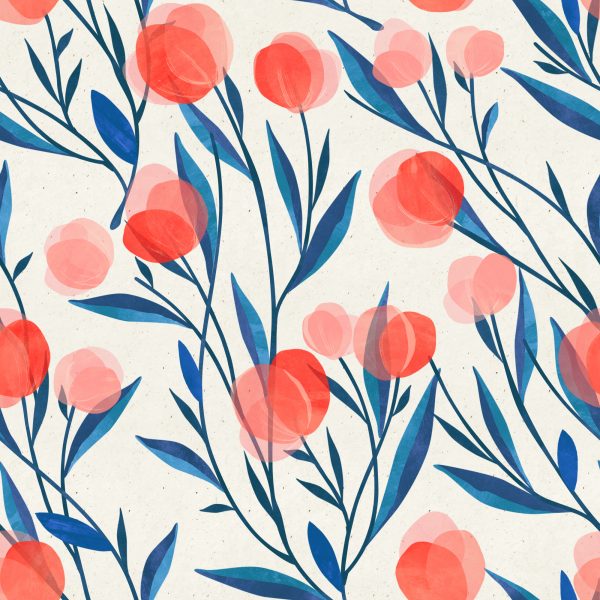 Behang Kleurrijke Retro Bloemen En Bladeren - Afbeelding 2