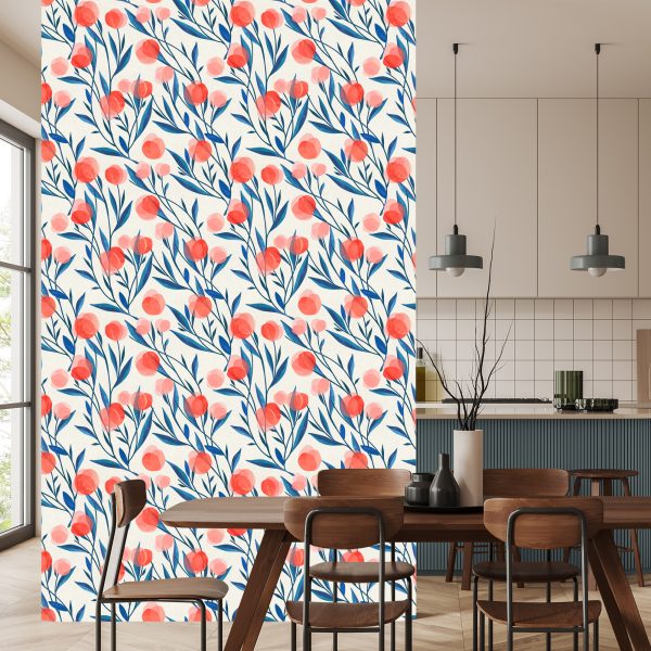 Behang Kleurrijke Retro Bloemen En Bladeren - Afbeelding 4