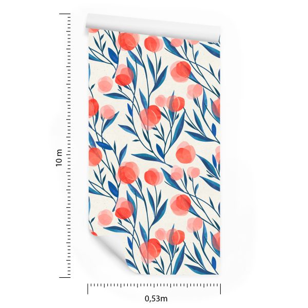 Behang Kleurrijke Retro Bloemen En Bladeren - Afbeelding 8
