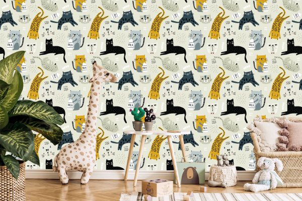Behang Voor Kinderen - Lieve Katten - Scandinavische Stijl - Afbeelding 5