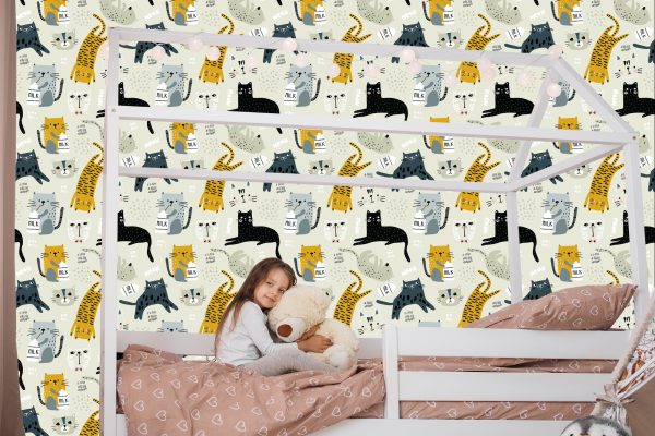 Behang Voor Kinderen - Lieve Katten - Scandinavische Stijl - Afbeelding 7