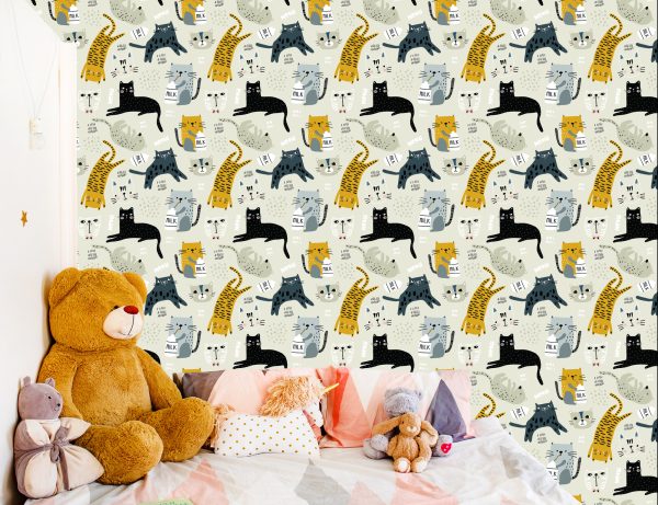 Behang Voor Kinderen - Lieve Katten - Scandinavische Stijl - Afbeelding 6