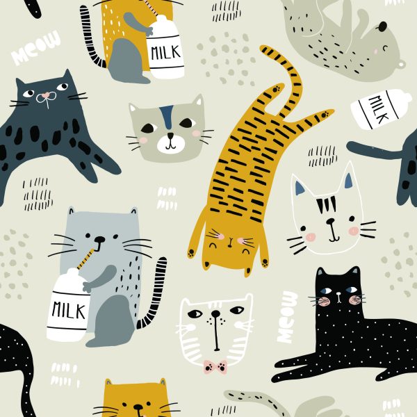 Behang Voor Kinderen - Lieve Katten - Scandinavische Stijl - Afbeelding 2