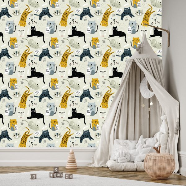 Behang Voor Kinderen - Lieve Katten - Scandinavische Stijl - Afbeelding 3
