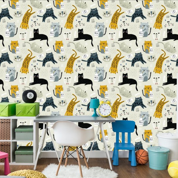 Behang Voor Kinderen - Lieve Katten - Scandinavische Stijl - Afbeelding 4