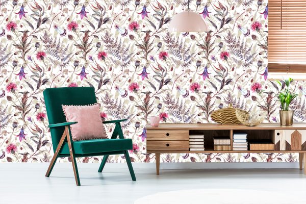 Behang Aquarel Wilde Bloemen - Afbeelding 6