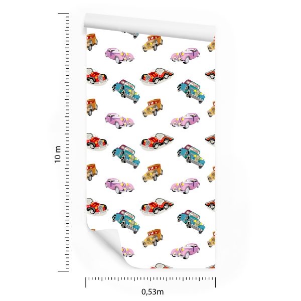 Behang Voor Kinderen - Kleurrijke Retro Auto's - Afbeelding 8