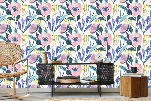 Behang Pastelkleurige Retro Bloemen - Afbeelding 5
