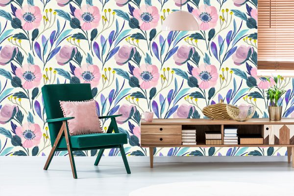 Behang Pastelkleurige Retro Bloemen - Afbeelding 6