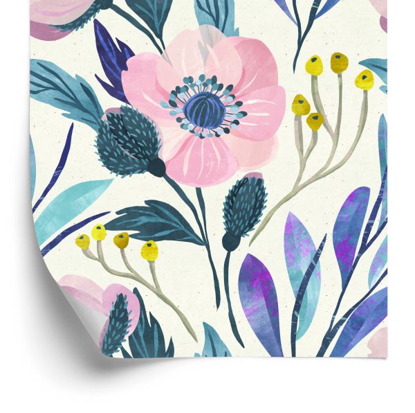 Behang Pastelkleurige Retro Bloemen