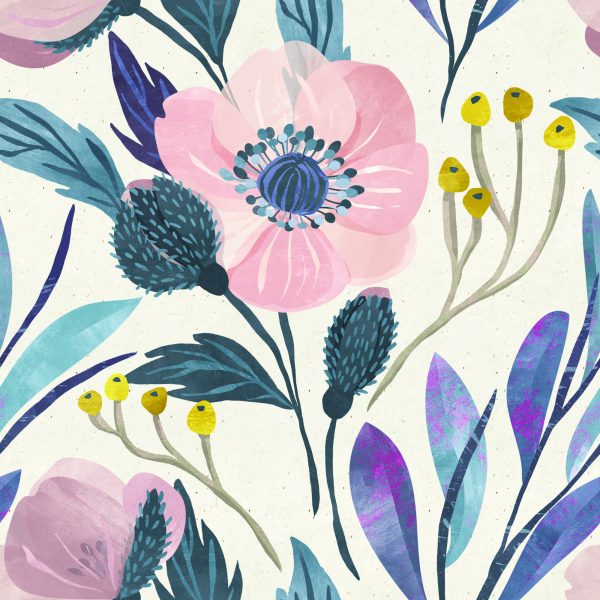 Behang Pastelkleurige Retro Bloemen - Afbeelding 2