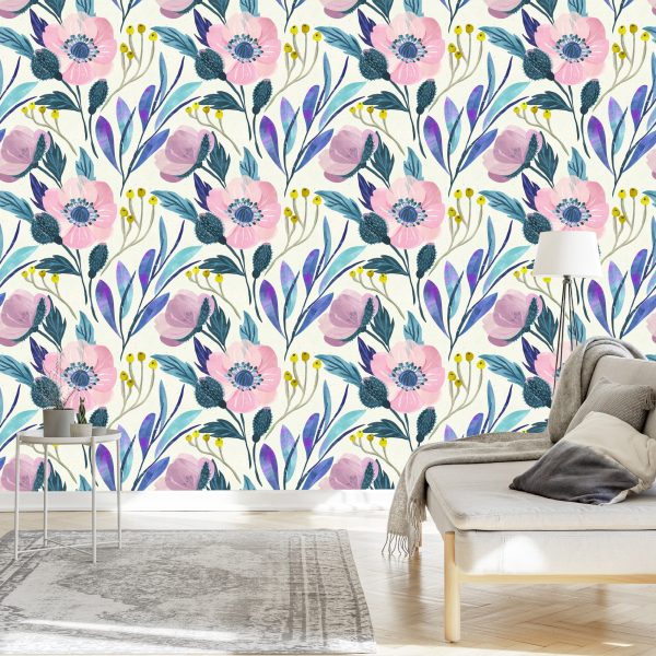 Behang Pastelkleurige Retro Bloemen - Afbeelding 3