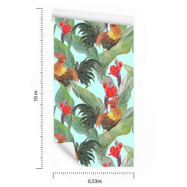 Behang Bladeren, Bloemen En Hanen - Afbeelding 8