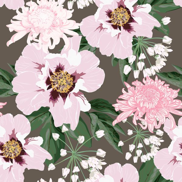 Behang Prachtige Chrysanten En Pioenrozen - Afbeelding 2