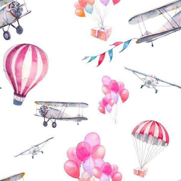 Behang Ballonnen En Vliegtuigen In De Lucht - Afbeelding 2