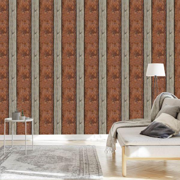 Behang Patroon Van Houten Planken - Afbeelding 3