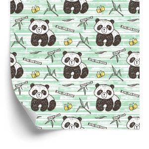 Behang Panda's Op Een Groene Achtergrond