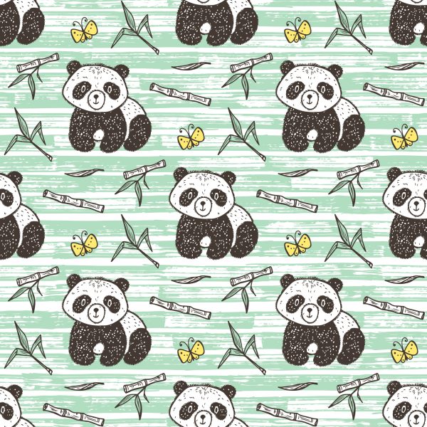 Behang Panda's Op Een Groene Achtergrond - Afbeelding 2