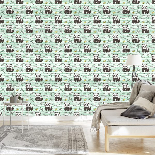 Behang Panda's Op Een Groene Achtergrond - Afbeelding 3