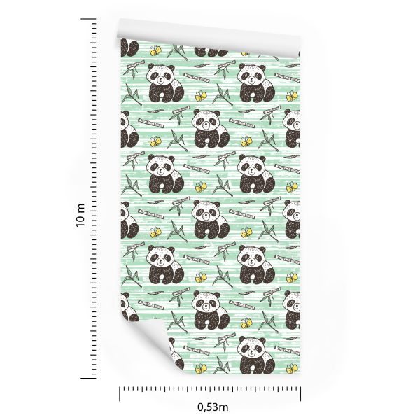 Behang Panda's Op Een Groene Achtergrond - Afbeelding 8