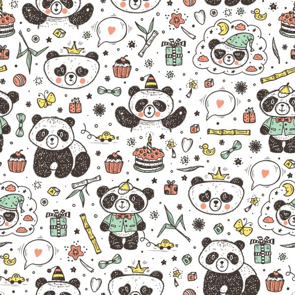 Behang Panda's Tussen Het Speelgoed - Afbeelding 2