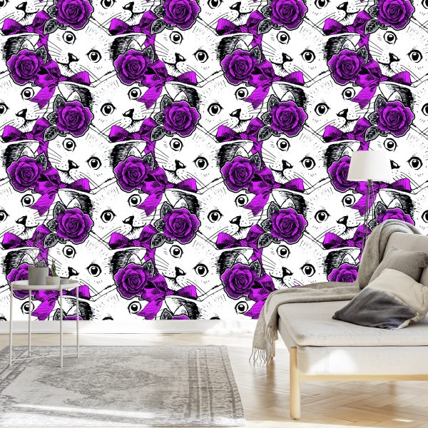 Behang Katten En Rozen - Afbeelding 3
