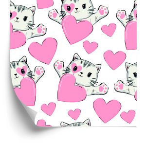 Behang Voor Kinderen - Kleine Kittens En Hartjes