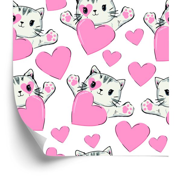 Behang Voor Kinderen - Kleine Kittens En Hartjes