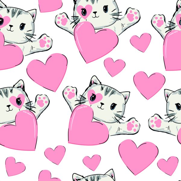 Behang Voor Kinderen - Kleine Kittens En Hartjes - Afbeelding 2