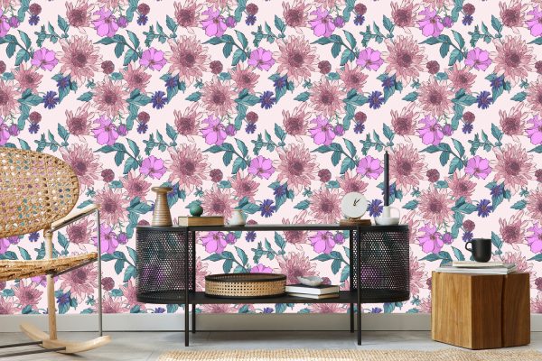 Behang Asters Rozen En Dahlia's - Afbeelding 5
