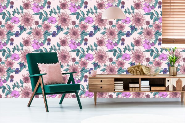 Behang Asters Rozen En Dahlia's - Afbeelding 6