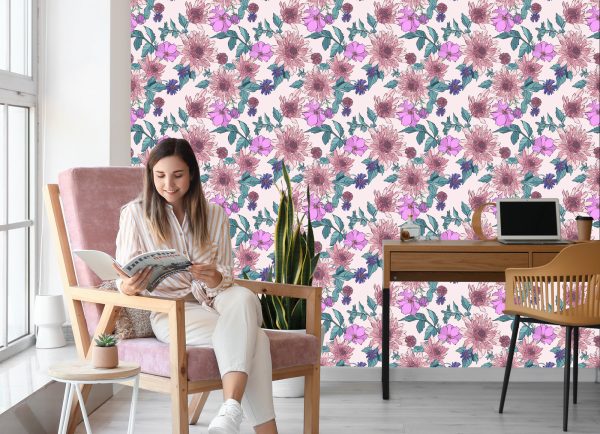 Behang Asters Rozen En Dahlia's - Afbeelding 7