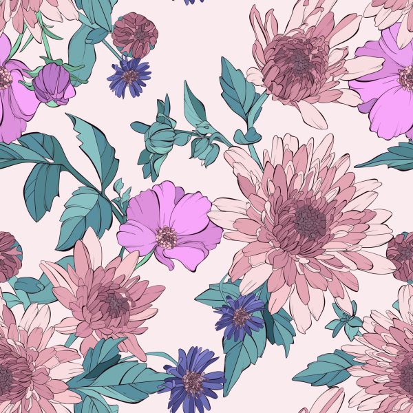 Behang Asters Rozen En Dahlia's - Afbeelding 2