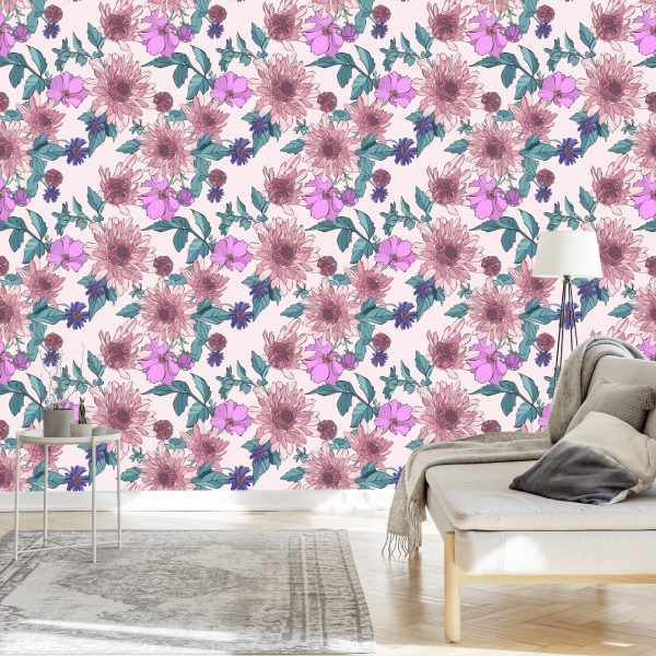 Behang Asters Rozen En Dahlia's - Afbeelding 3