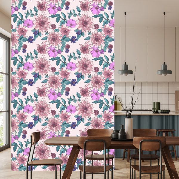 Behang Asters Rozen En Dahlia's - Afbeelding 4
