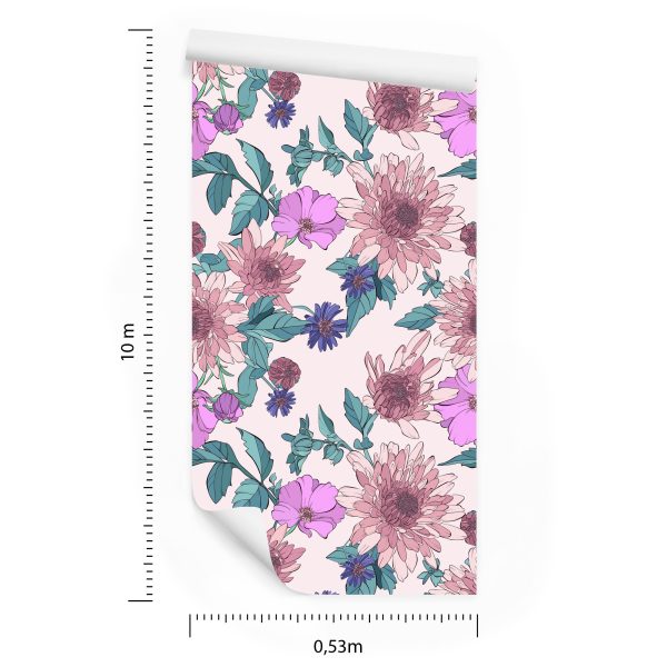 Behang Asters Rozen En Dahlia's - Afbeelding 8