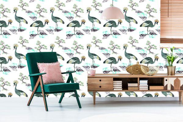 Behang Prachtige Vogels En Bloemen - Afbeelding 6