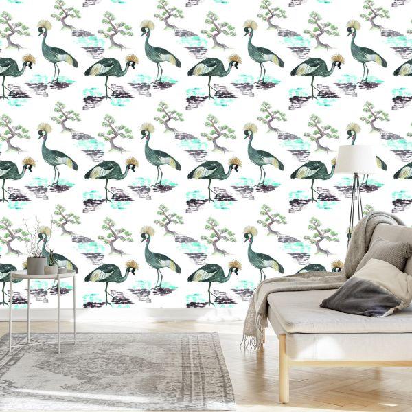 Behang Prachtige Vogels En Bloemen - Afbeelding 3