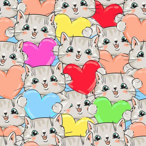 Behang Voor Kinderen - Blije Kittens En Hartjes - Afbeelding 2