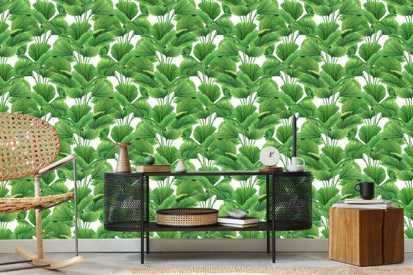 Behang Aquarel Kokosnoot En Palmbladeren - Afbeelding 5