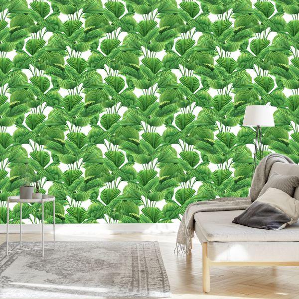 Behang Aquarel Kokosnoot En Palmbladeren - Afbeelding 3
